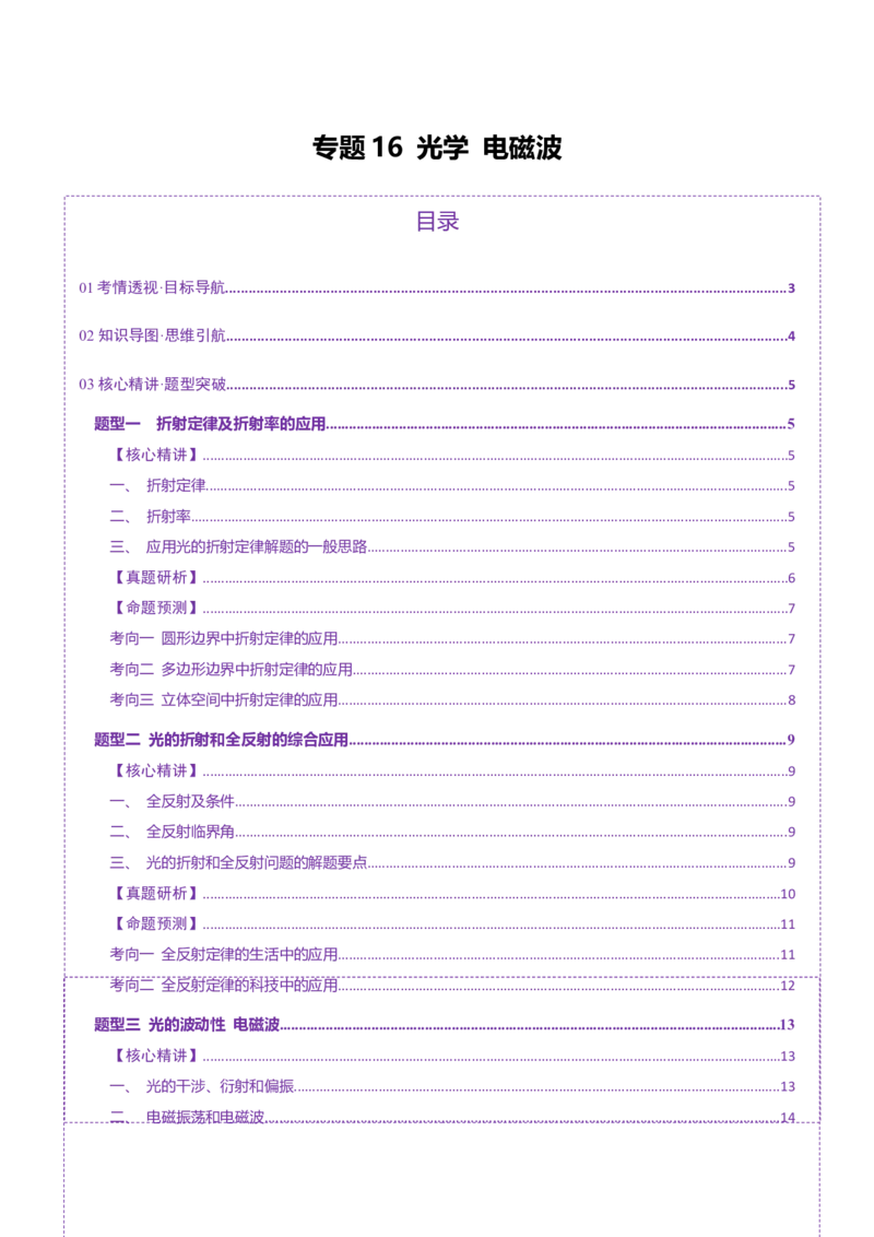 专题16光学电磁波（讲义）（原卷版）_03高考英语_2025年新高考资料_二轮复习_01高考语文等多个文件_上好课2025年高考物理二轮复习讲练测（新高考通用）