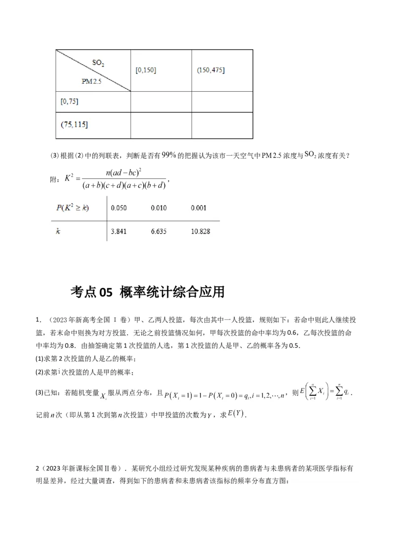专题15概率与统计（解答题）（原卷版）_02高考数学_通用版（老高考）复习资料_2024年复习资料_完五年（2019-2023）高考真题分项汇编（全国通用）