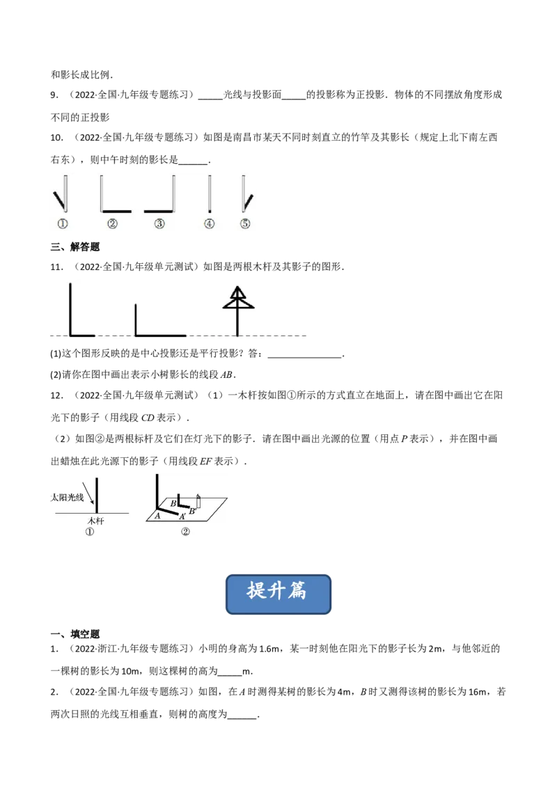 5.1投影（分层练习）（原卷版）_北师大初中数学_9上-北师大版初中数学_05习题试卷_1课时练习_同步练习（第1套）
