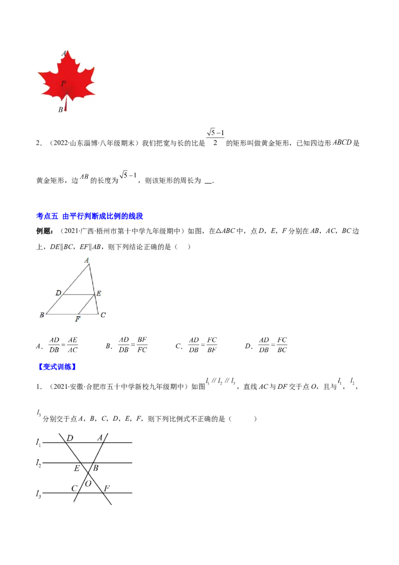 专题09成比例线段、平行线分线段成比例(原卷版)_北师大初中数学_9上-北师大版初中数学_06专项讲练_学霸满分2022-2023学年九年级数学上册重难点专题提优训练（北师大版）