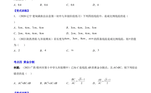 专题09成比例线段、平行线分线段成比例(原卷版)_北师大初中数学_9上-北师大版初中数学_06专项讲练_学霸满分2022-2023学年九年级数学上册重难点专题提优训练（北师大版）