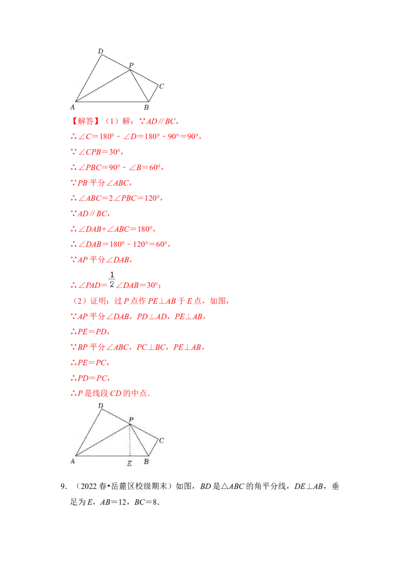 专题06角平分线＋垂直构造全等模型综合应用（解析版）-2022-2023学年八年级数学下册《高分突破&bull;培优新方法》（北师大版）_北师大初中数学_8下-北师大版初中数学_旧版-可参考