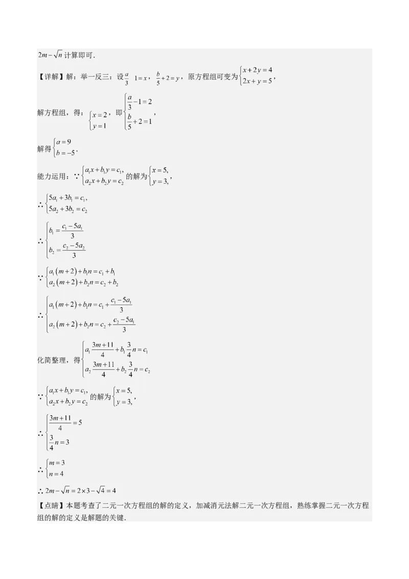 5.2讲解题技巧专题：二元一次方程组中易错及含参数问题(6类热点题型讲练)（解析版）_北师大初中数学_8上-北师大版初中数学_旧版_05习题试卷