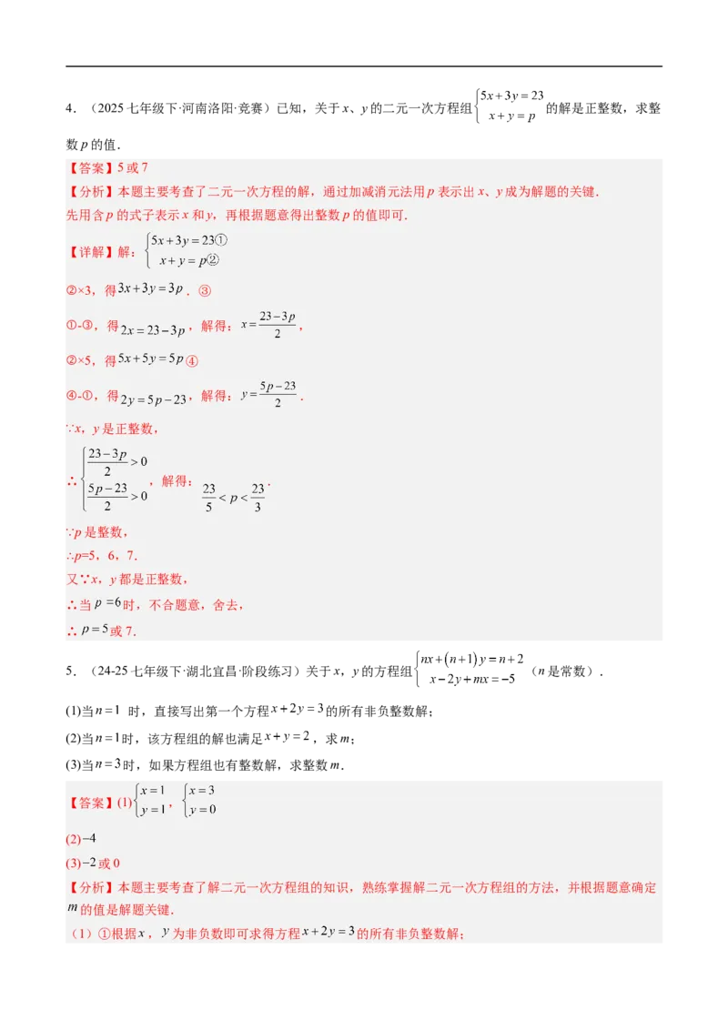 专题01二元一次方程（组）中含参数问题的五类热点题型（高效培优专项训练）数学北师大版八年级上册（解析版）_北师大初中数学_8上-北师大版初中数学_初中数学北师大8上-2025秋季新版