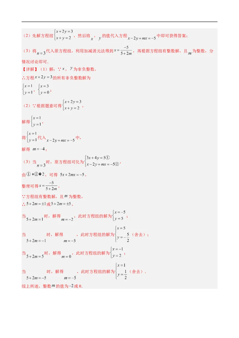 专题01二元一次方程（组）中含参数问题的五类热点题型（高效培优专项训练）数学北师大版八年级上册（解析版）_北师大初中数学_8上-北师大版初中数学_初中数学北师大8上-2025秋季新版