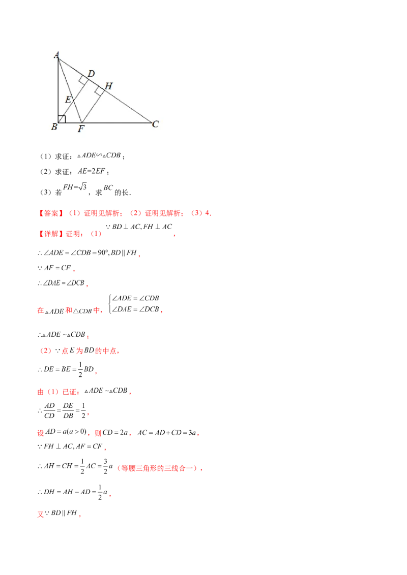 专题06双垂直型（解析版）-2022-2023学年九年级数学相似三角形基本模型探究（北师大版）_北师大初中数学_9下-北师大版初中数学_06专项讲练