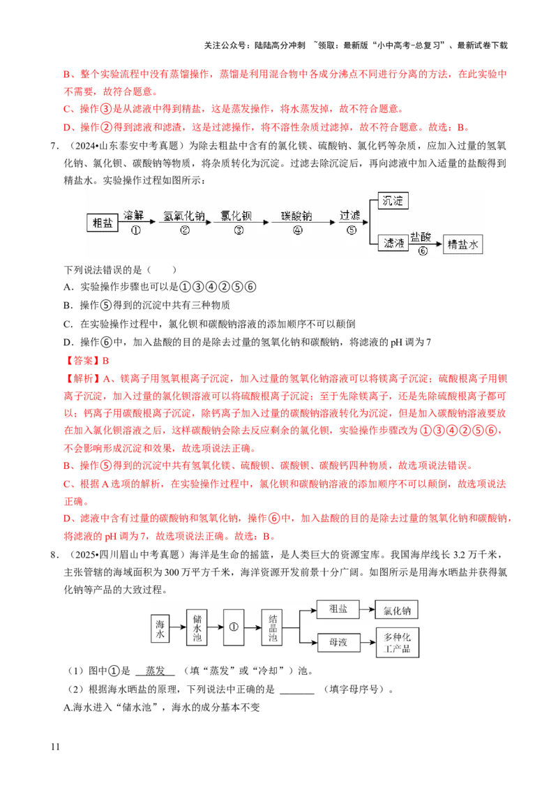 专题07常见的盐和化肥（解析版）_02中考总复习（2026版更新中）_05-化学-中考总复习_2026年中考复习（更新中）_备战2026年中考化学真题题源解密