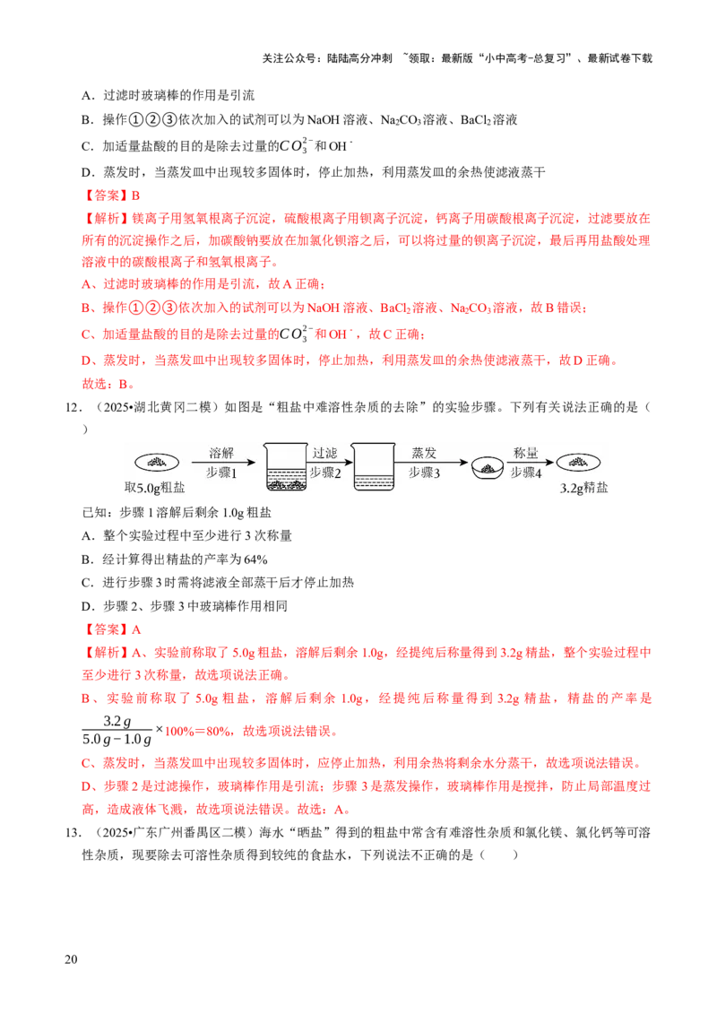 专题07常见的盐和化肥（解析版）_02中考总复习（2026版更新中）_05-化学-中考总复习_2026年中考复习（更新中）_备战2026年中考化学真题题源解密