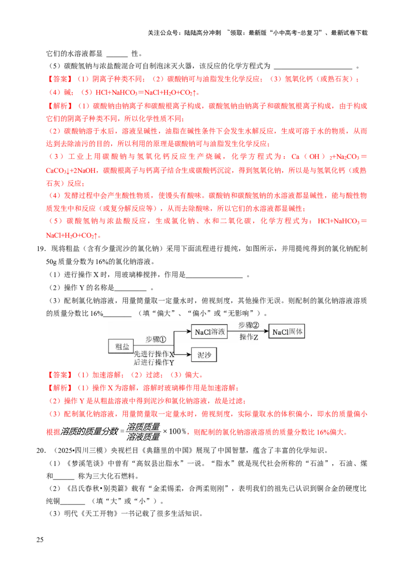 专题07常见的盐和化肥（解析版）_02中考总复习（2026版更新中）_05-化学-中考总复习_2026年中考复习（更新中）_备战2026年中考化学真题题源解密
