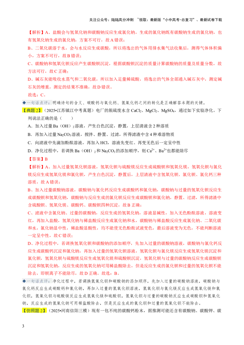 专题07常见的盐和化肥（解析版）_02中考总复习（2026版更新中）_05-化学-中考总复习_2026年中考复习（更新中）_备战2026年中考化学真题题源解密