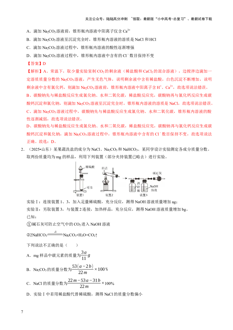 专题07常见的盐和化肥（解析版）_02中考总复习（2026版更新中）_05-化学-中考总复习_2026年中考复习（更新中）_备战2026年中考化学真题题源解密
