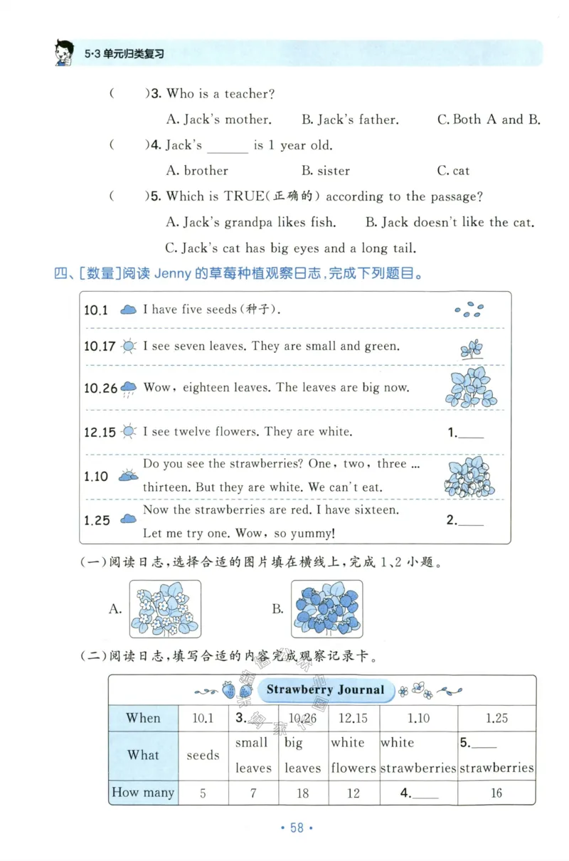 小学英语《53单元归类复习》3B_26春四年级上下册人教版_四上英语合集人教版PEP英语四年级上册新教材（教学视频+课件+动画+音频+练习+教案）_17练习资料_《53单元归类复习》_3-6下册