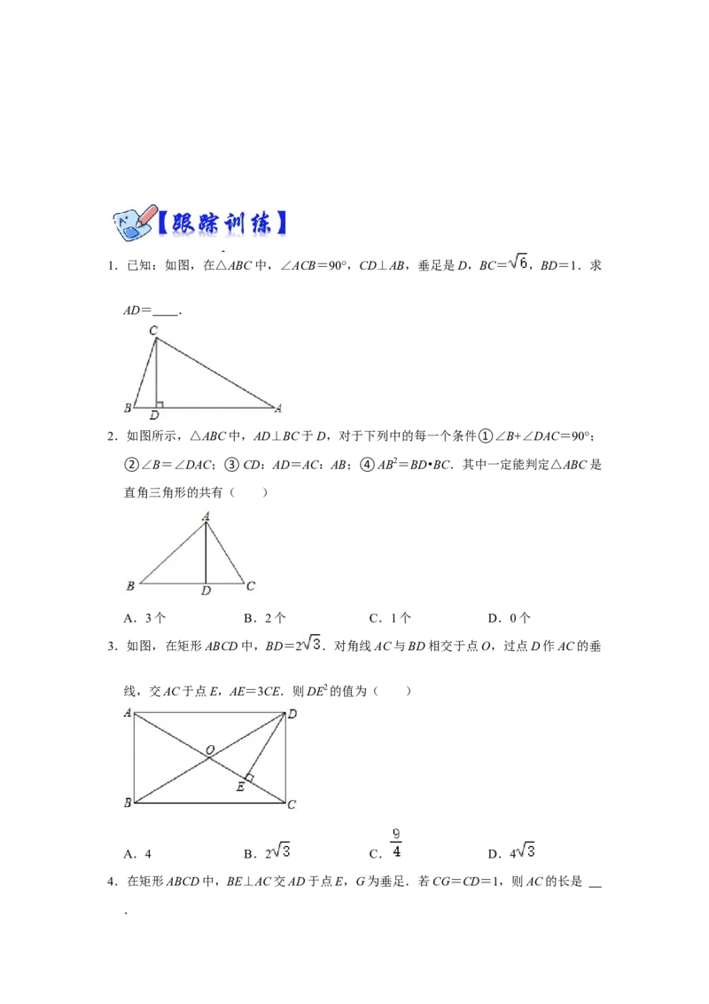 专项10相似三角形-射影定理综合应用（原卷版）_北师大初中数学_9下-北师大版初中数学_06专项讲练_2022-2023学年九年级数学全册高分突破必练专题（北师大版）