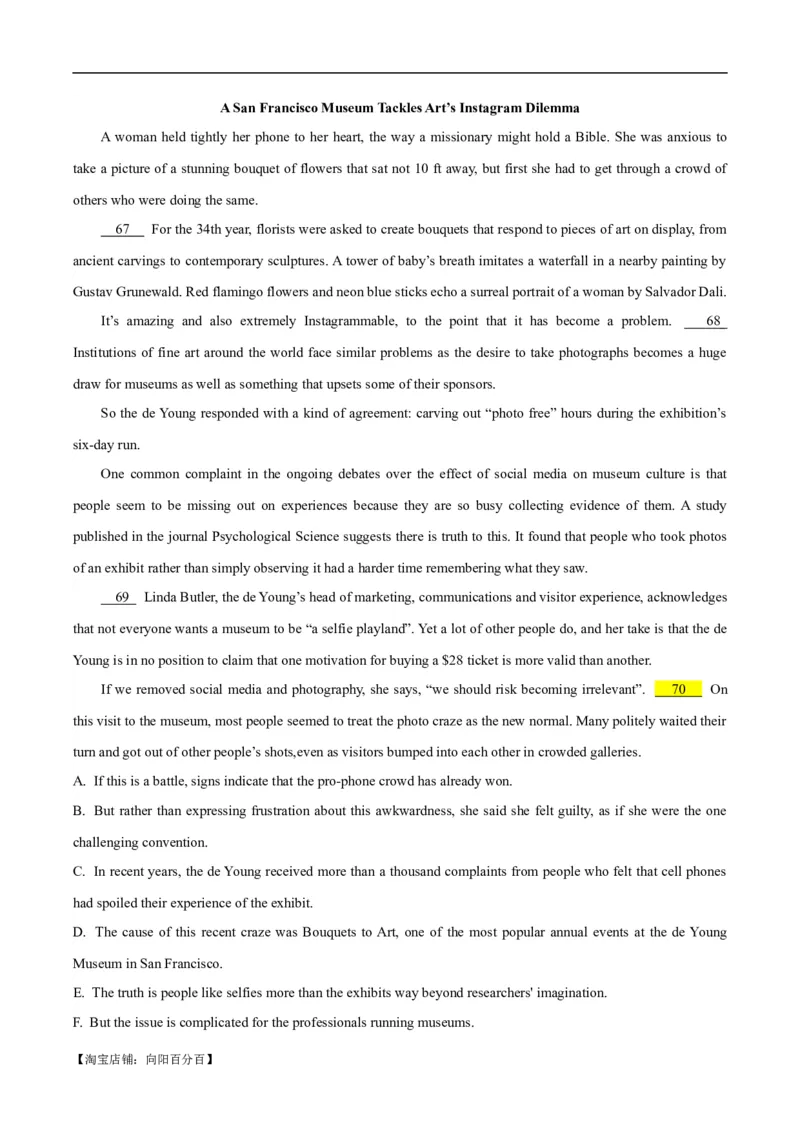 专题15阅读六选四-2024年高考英语二轮热点题型归纳与变式演练（新高考通用）（解析版）_03高考英语_新高考复习资料_2024年新高考资料_二轮复习资料_教师版（含答案解析）