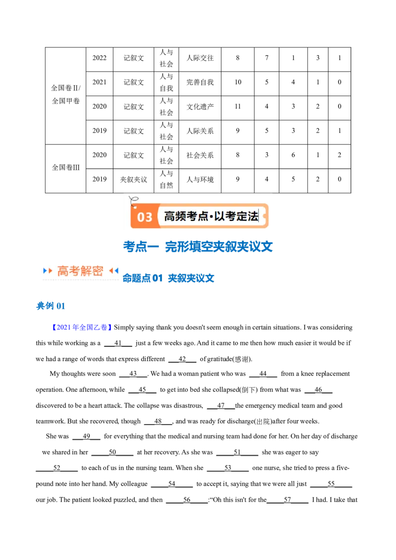 专题14完形填空夹叙夹议文和说明文（讲义）（原卷版）_03高考英语_2024年新高考资料_2.2024二轮复习_高频考点解密2024年高考英语二轮复习高频考点追踪与预测（新高考专用）