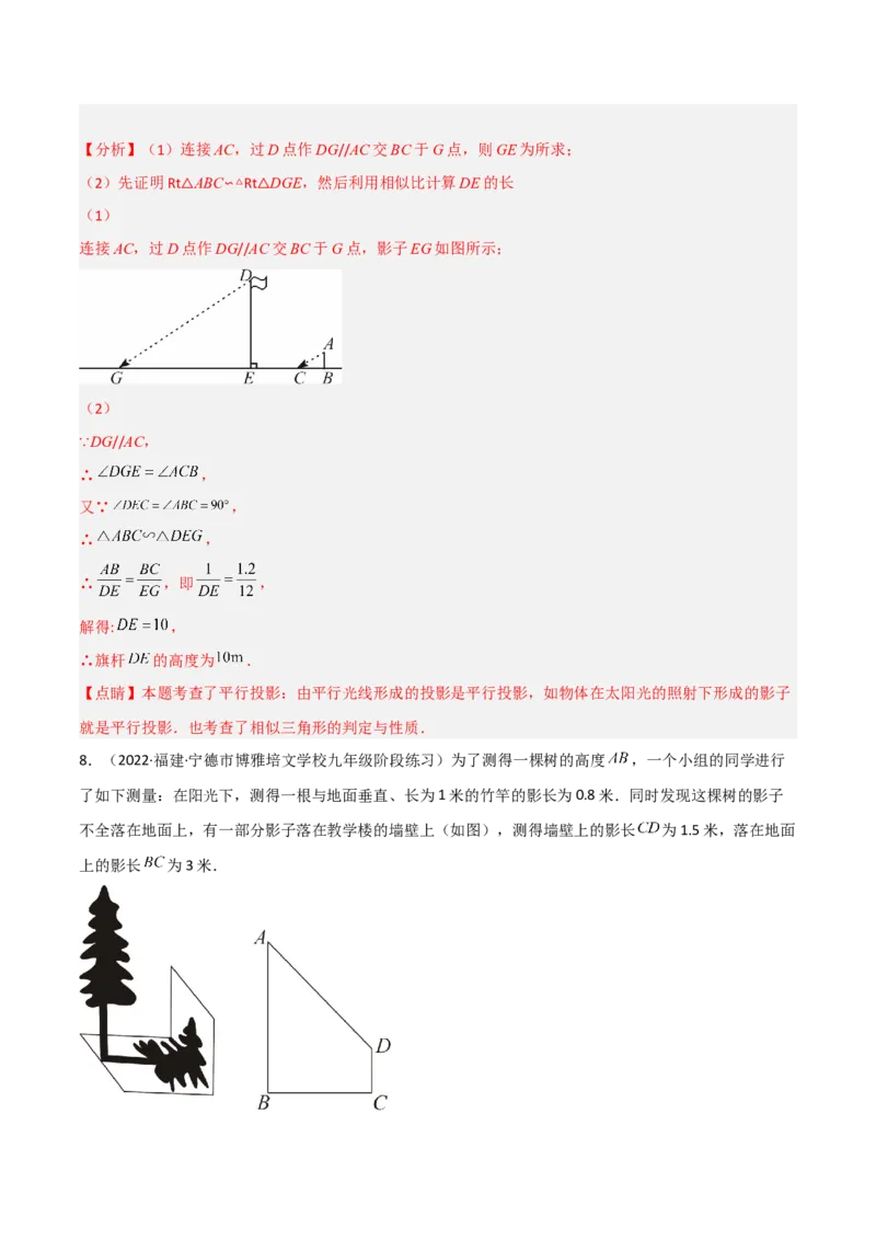 5.1投影（分层练习）（解析版）_北师大初中数学_9上-北师大版初中数学_05习题试卷_1课时练习_同步练习（第1套）