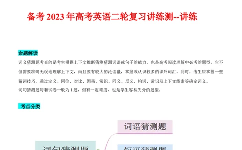 专题15阅读理解：词义猜测题--备考2023年高考二轮英语复习讲练测--讲练_03高考英语_通用版（老高考）复习资料_2023年复习资料_二轮复习_2023年高考英语二轮复习讲练测（全国通用）