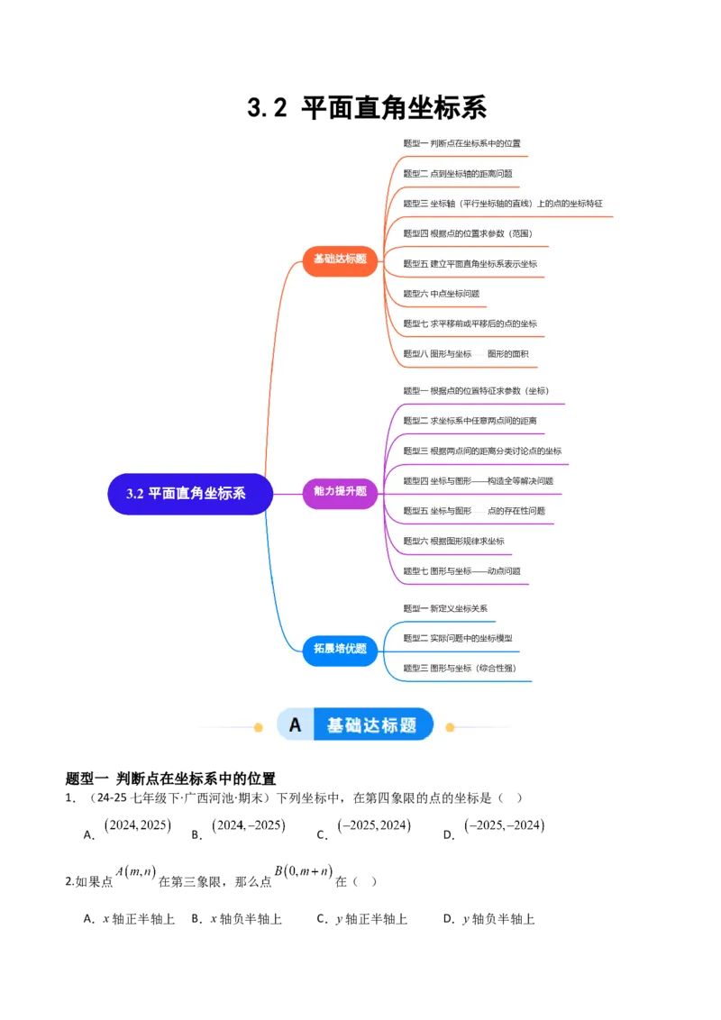 3.2平面直角坐标系（题型专练）（原卷版）_北师大初中数学_8上-北师大版初中数学_初中数学北师大8上-2025秋季新版_第二套推荐25_04课件+教案+学案+练习（第4套）齐全_练习