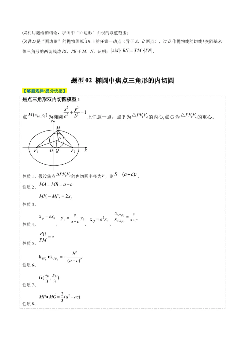 专题14阿基米德三角形与椭圆、双曲线焦点三角形内切圆问题（3大题型）-2025年高考数学二轮热点题型归纳与变式演练（新高考通用）（原卷版）_02高考数学_2025年新高考资料_二轮复习