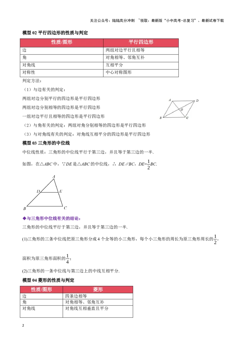 专题07平行四边形及特殊平行四边形题型总结（原卷版）_02中考总复习（2026版更新中）_02-数学-中考总复习_2024年中考复习资料_二轮复习资料_完2024年中考数学解题技巧模板