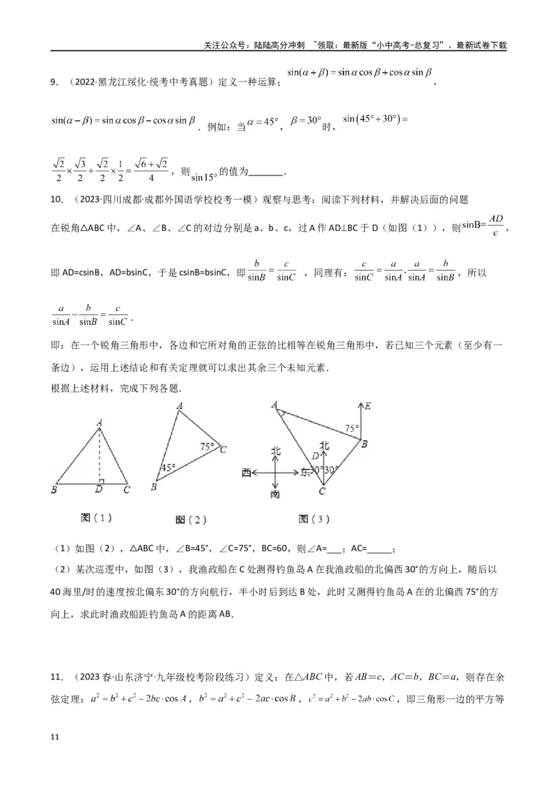 专题23解直角三角形模型之新定义模型（原卷版）_02中考总复习（2026版更新中）_02-数学-中考总复习_2024年中考复习资料_专项复习资料