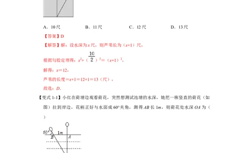 专项07勾股定理之风吹荷花模型综合应用（2大类型）（解析版）_北师大初中数学_8上-北师大版初中数学_旧版_06专项讲练_2022-2023学年八年级数学上册高分突破必练专题（北师大版）
