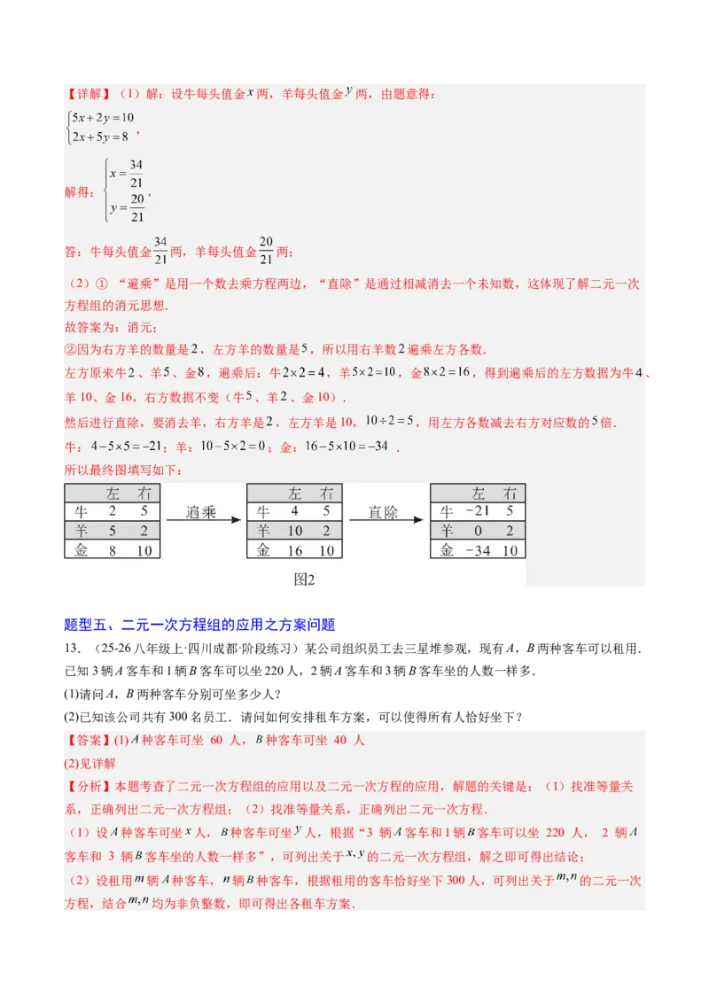 专题05二元一次方程组的应用（10大题型）（专项训练）（教师版）_北师大初中数学_8上-北师大版初中数学_初中数学北师大8上-2025秋季新版_第二套推荐25_07习题试卷_专项训练_第1套