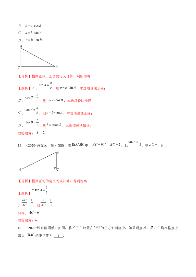 专题1.1锐角三角函数-九年级数学下册尖子生同步培优题典（解析版）北师大版_北师大初中数学_9下-北师大版初中数学_05习题试卷_1课时练习_同步练习（第1套）