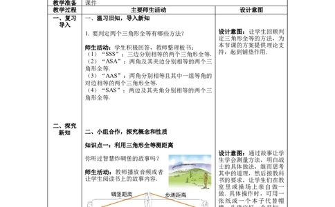 4.5利用三角形全等测距离教案_北师大初中数学_7下-北师大版初中数学_7下-初中数学北师大版（旧版）赠送_01课件+教案+学案新课标_教案_4.BS七下第四章三角形