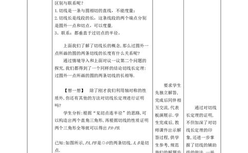 3.7切线长定理教学设计_北师大初中数学_9下-北师大版初中数学_02课件_精品课件（第1套）配套教案_教案
