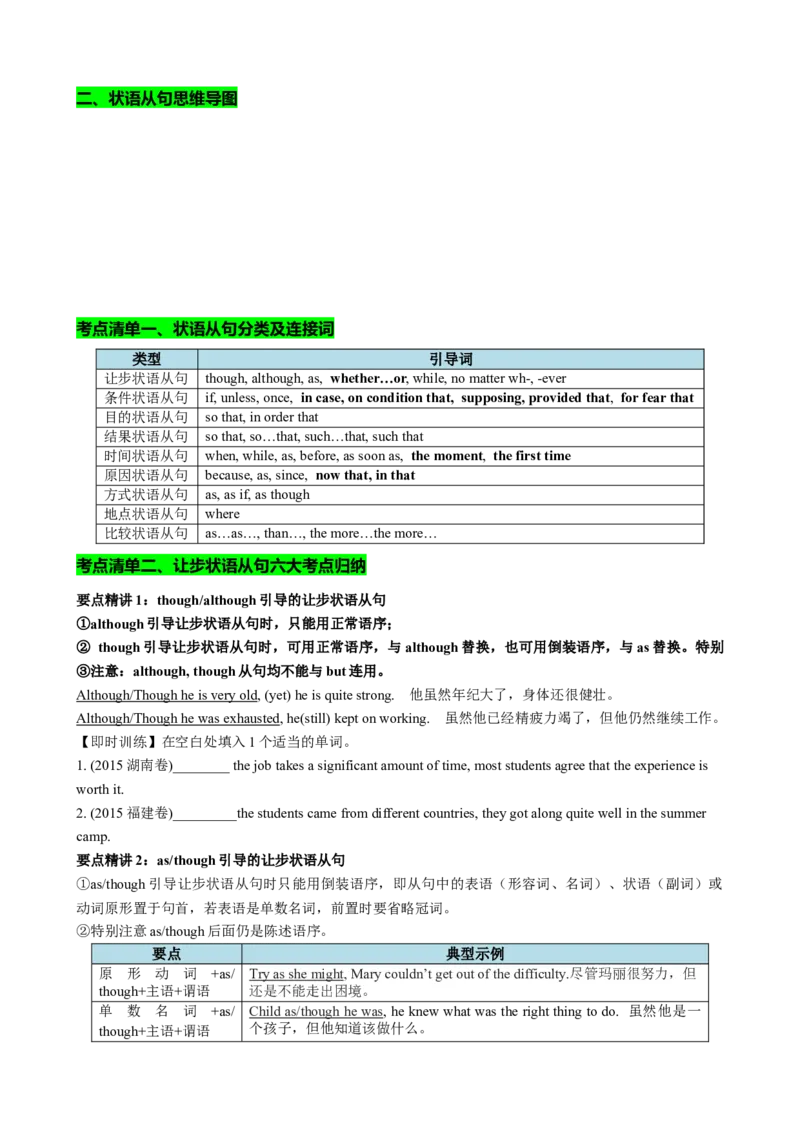 专题13让步条件目的结果状语从句（讲案）原卷版_03高考英语_新高考复习资料_2025年新高考复习_2025年高考英语一轮复习知识清单