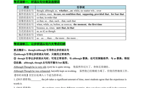 专题13让步条件目的结果状语从句（讲案）原卷版_03高考英语_新高考复习资料_2025年新高考复习_2025年高考英语一轮复习知识清单