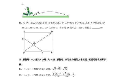 2022年甘肃省武威市中考数学试卷（解析版）_北师大初中数学_9下-北师大版初中数学_05习题试卷_6中考真题_2022各地中考真题