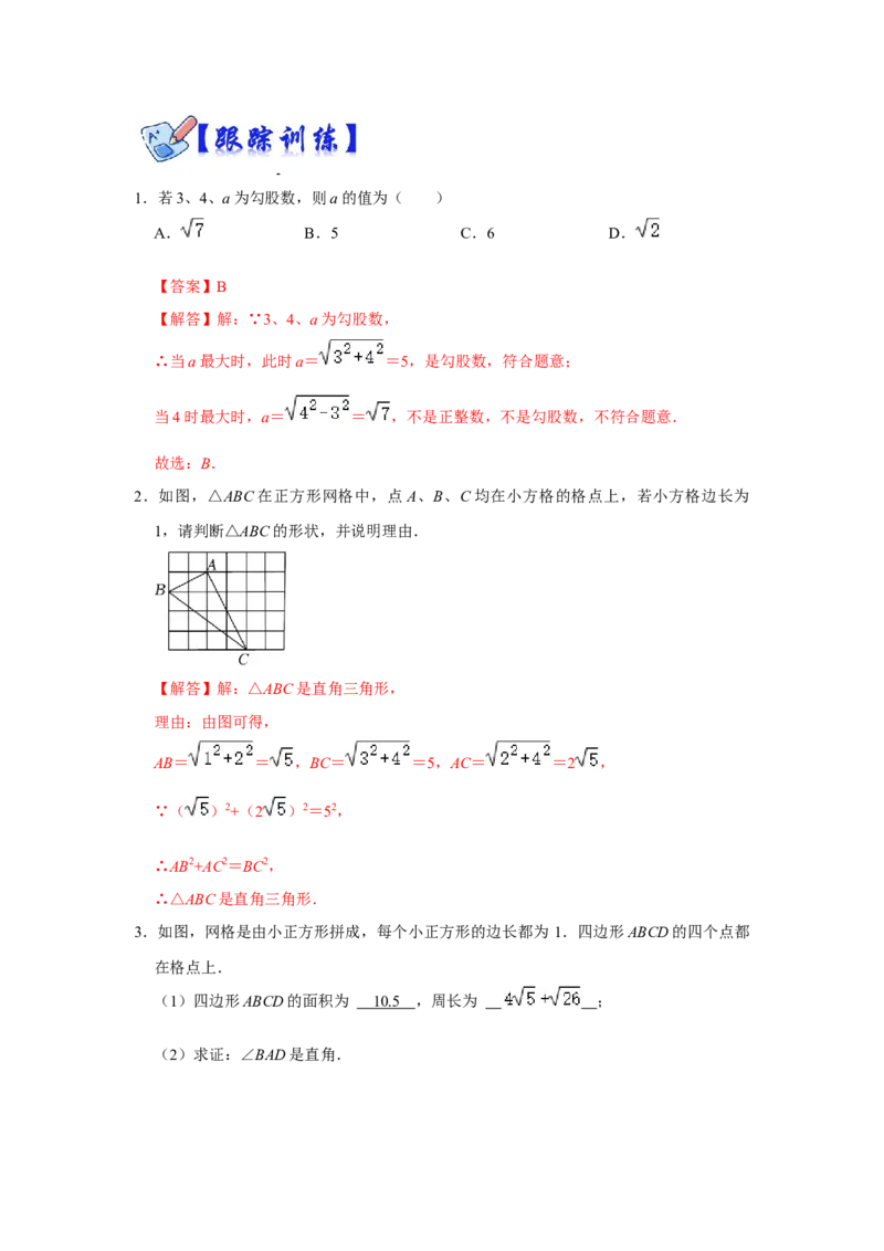 专项02勾股定理逆定理的应用（解析版）_北师大初中数学_8上-北师大版初中数学_旧版_06专项讲练_2022-2023学年八年级数学上册高分突破必练专题（北师大版）