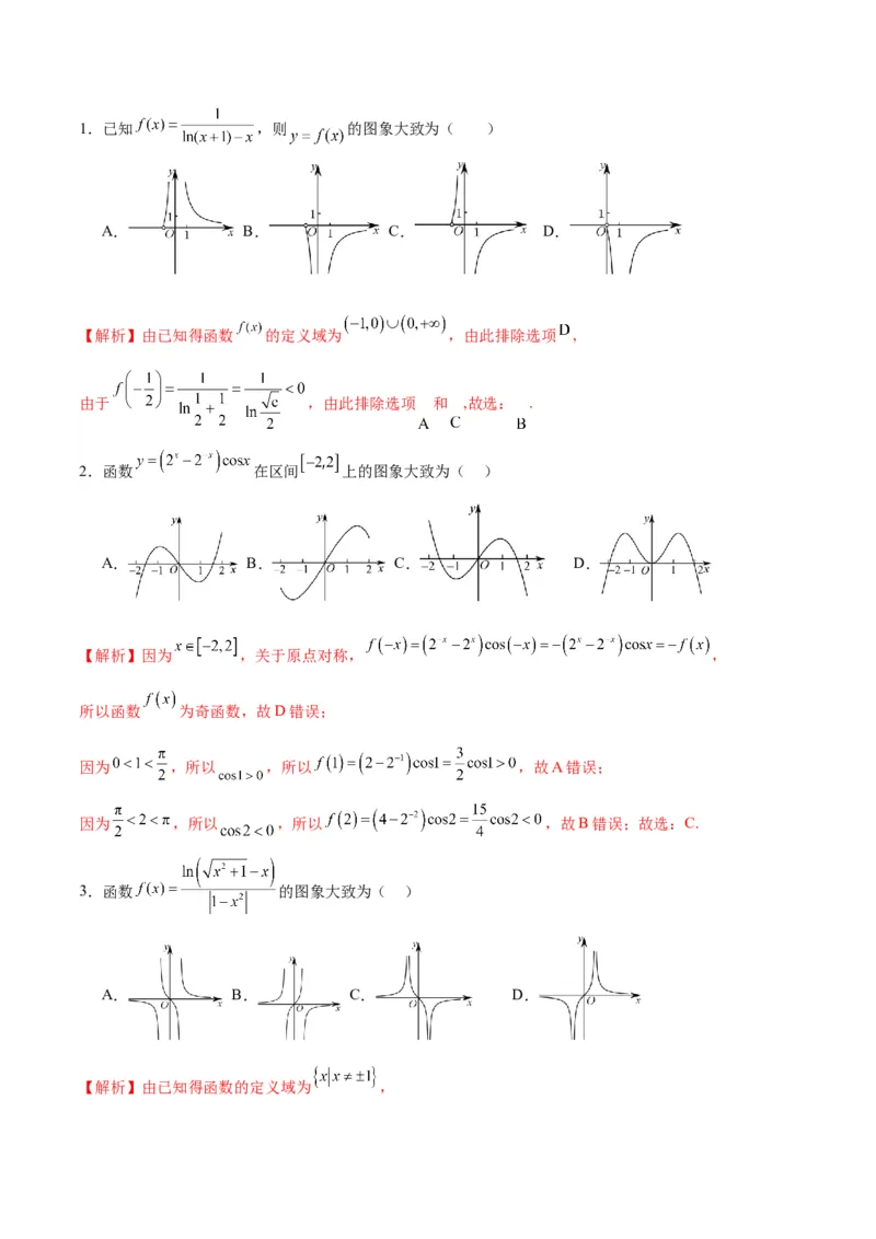 专题13函数的图象(一)(含2021-2023高考真题)(解析版)_02高考数学_2024年新高考资料_3.2024专项复习_2024年新高考数学之函数专项重难点突破练（新高考专用）