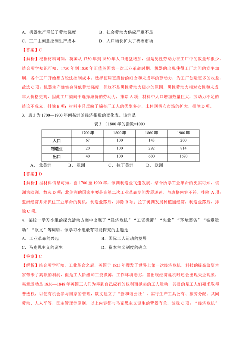 专题17工业革命和马克思主义的诞生（好题冲关）（解析版）_07高考历史_2025年新高考资料_一轮复习_备战2025年高考历史一轮复习考点帮（新高考通用）
