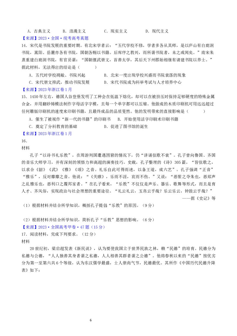 专题16选择性必修3文化交流与传播（原卷版）_07高考历史_通用版（老高考）复习资料_2024年复习资料_完五年（2019-2023）高考历史真题分项汇编（全国通用）