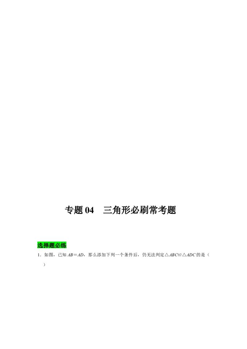 专题04三角形必刷常考题-七年级数学下学期期末冲刺满分必刷常考压轴题（北师大版）_北师大初中数学_7下-北师大版初中数学_7下-初中数学北师大版（旧版）赠送_06专项讲练_考点必刷