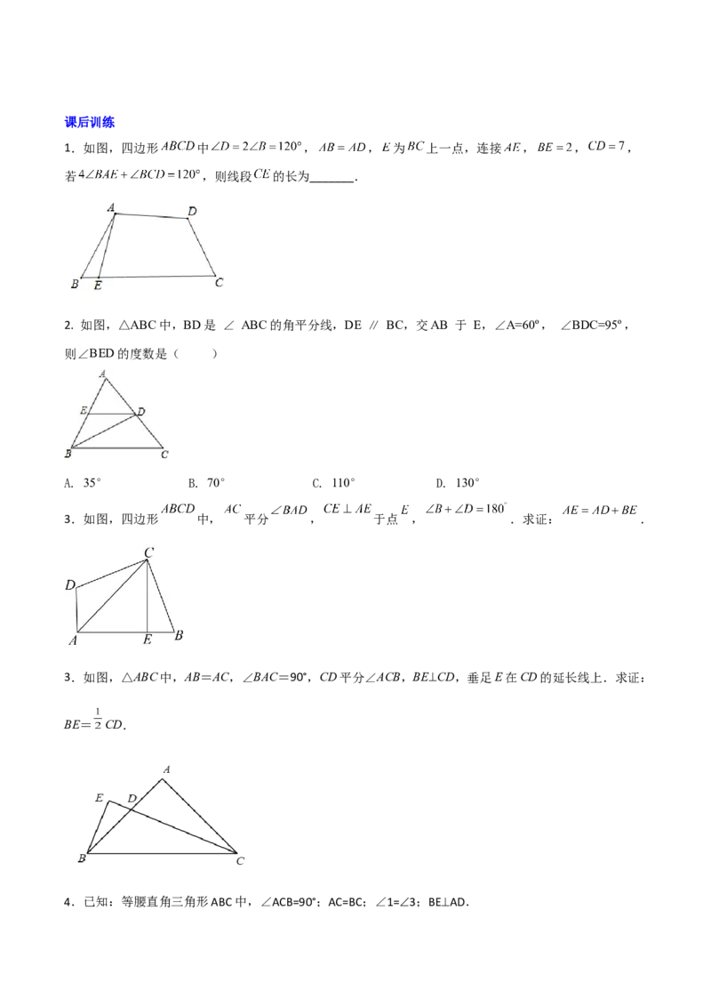 专题01与角平分线有关辅助线的四种做法（原卷版）_北师大初中数学_8下-北师大版初中数学_旧版-可参考_06专项讲练