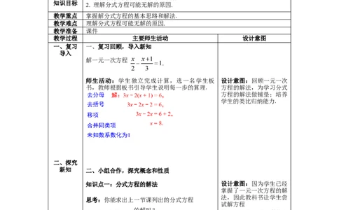 5.4第2课时分式方程的解法_北师大初中数学_8下-北师大版初中数学_旧版-可参考_01课件+教案+学案新课标_教案_5.BS八下第五章分式与分式方程