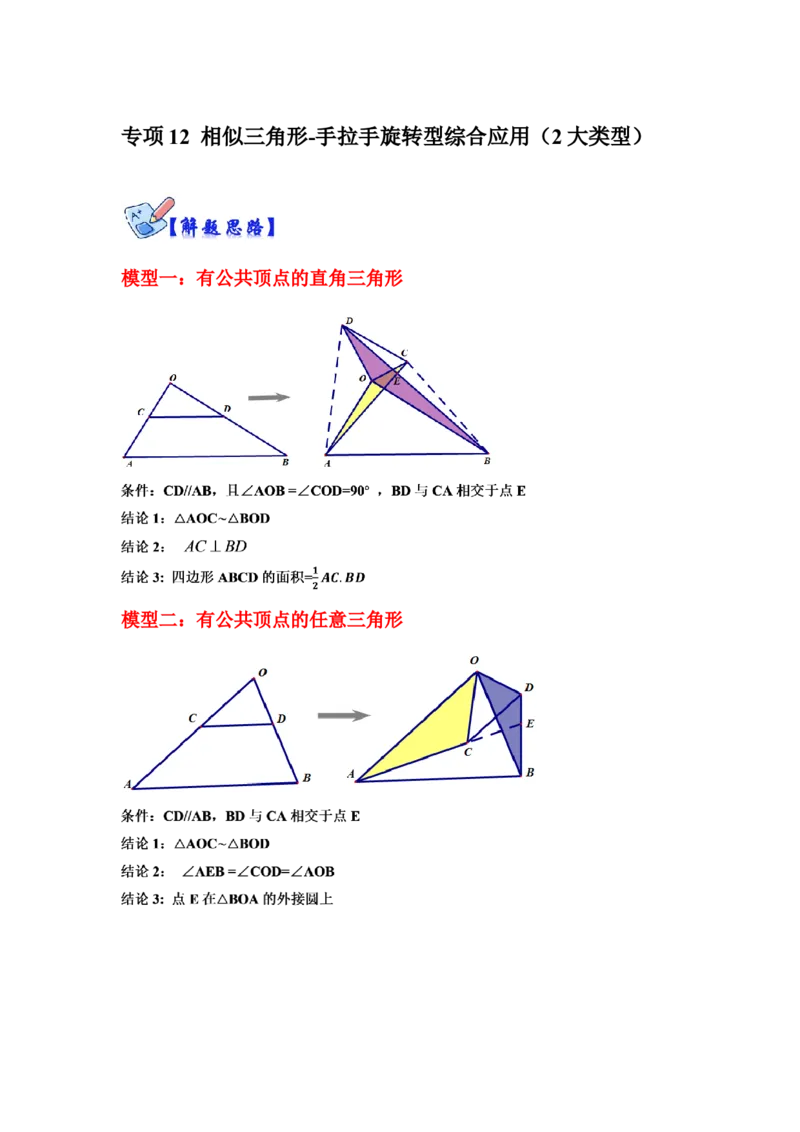 专项12相似三角形-手拉手旋转型综合应用（2大类型）（解析版）_北师大初中数学_9下-北师大版初中数学_06专项讲练_2022-2023学年九年级数学全册高分突破必练专题（北师大版）