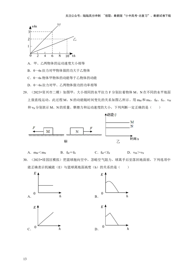 图像题02摩擦力、浮力、功和机械能（原卷版）_02中考总复习（2026版更新中）_04-物理-中考总复习_2024年中考复习资料_二轮复习_（讲义+练习）2024年中考物理二轮题型专项复习
