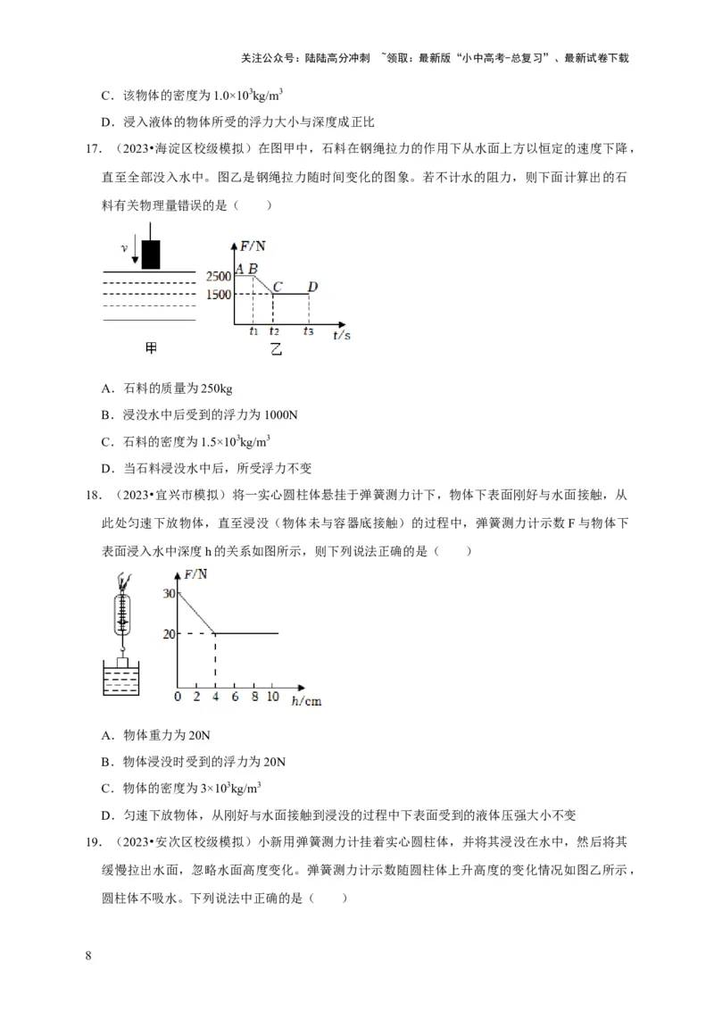 图像题02摩擦力、浮力、功和机械能（原卷版）_02中考总复习（2026版更新中）_04-物理-中考总复习_2024年中考复习资料_二轮复习_（讲义+练习）2024年中考物理二轮题型专项复习