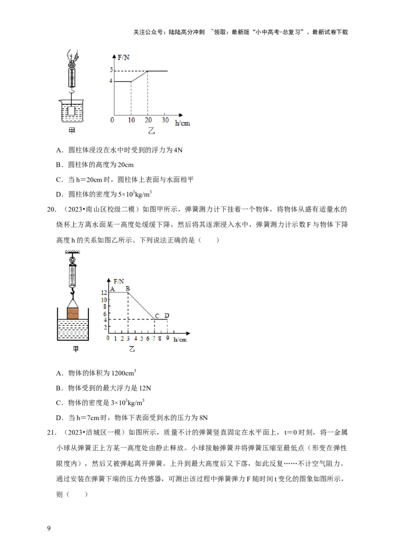 图像题02摩擦力、浮力、功和机械能（原卷版）_02中考总复习（2026版更新中）_04-物理-中考总复习_2024年中考复习资料_二轮复习_（讲义+练习）2024年中考物理二轮题型专项复习