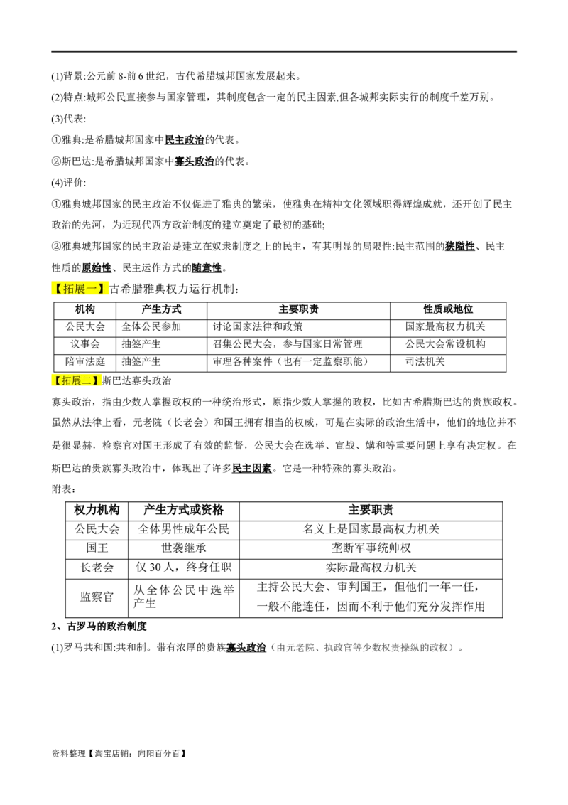 专题15政治制度（选择性必修一）-口袋书2024年高考历史一轮复习知识清单_07高考历史_新高考复习资料_2024年新高考复习资料_一轮复习资料