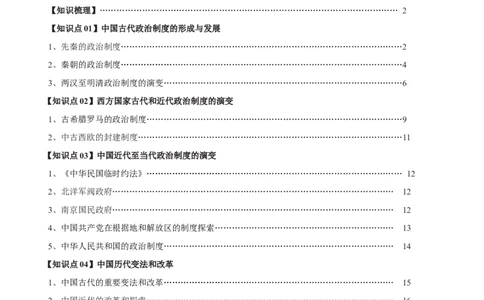 专题15政治制度（选择性必修一）-口袋书2024年高考历史一轮复习知识清单_07高考历史_新高考复习资料_2024年新高考复习资料_一轮复习资料