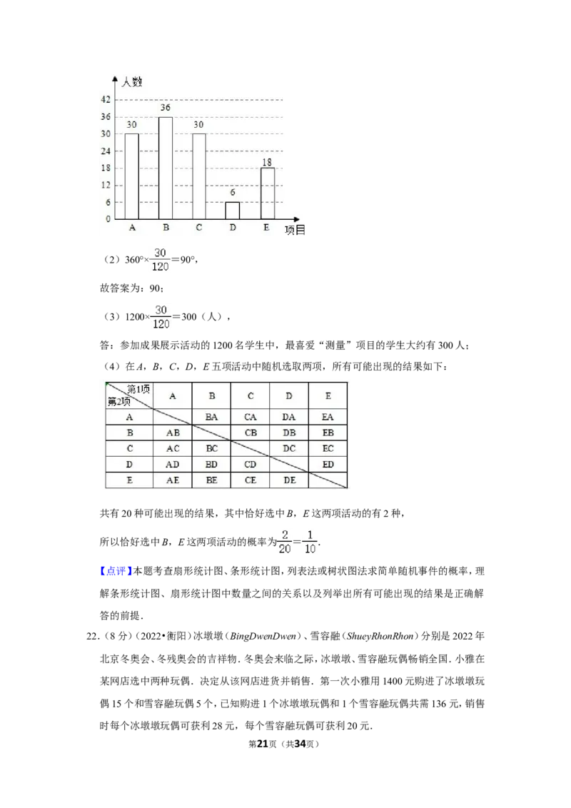 2022年湖南省衡阳市中考数学试卷(解析版）_北师大初中数学_9下-北师大版初中数学_05习题试卷_6中考真题_2022各地中考真题