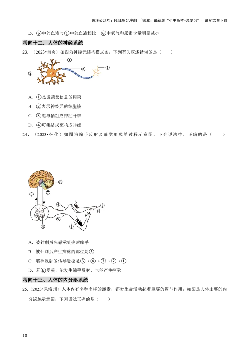 题型突破一结构图作答（原版卷）_02中考总复习（2026版更新中）_08-生物-中考总复习_2024年中考复习资料_三轮复习_查漏补缺2024年中考生物复习冲刺过关（全国通用）_查补能力&middot;提升练