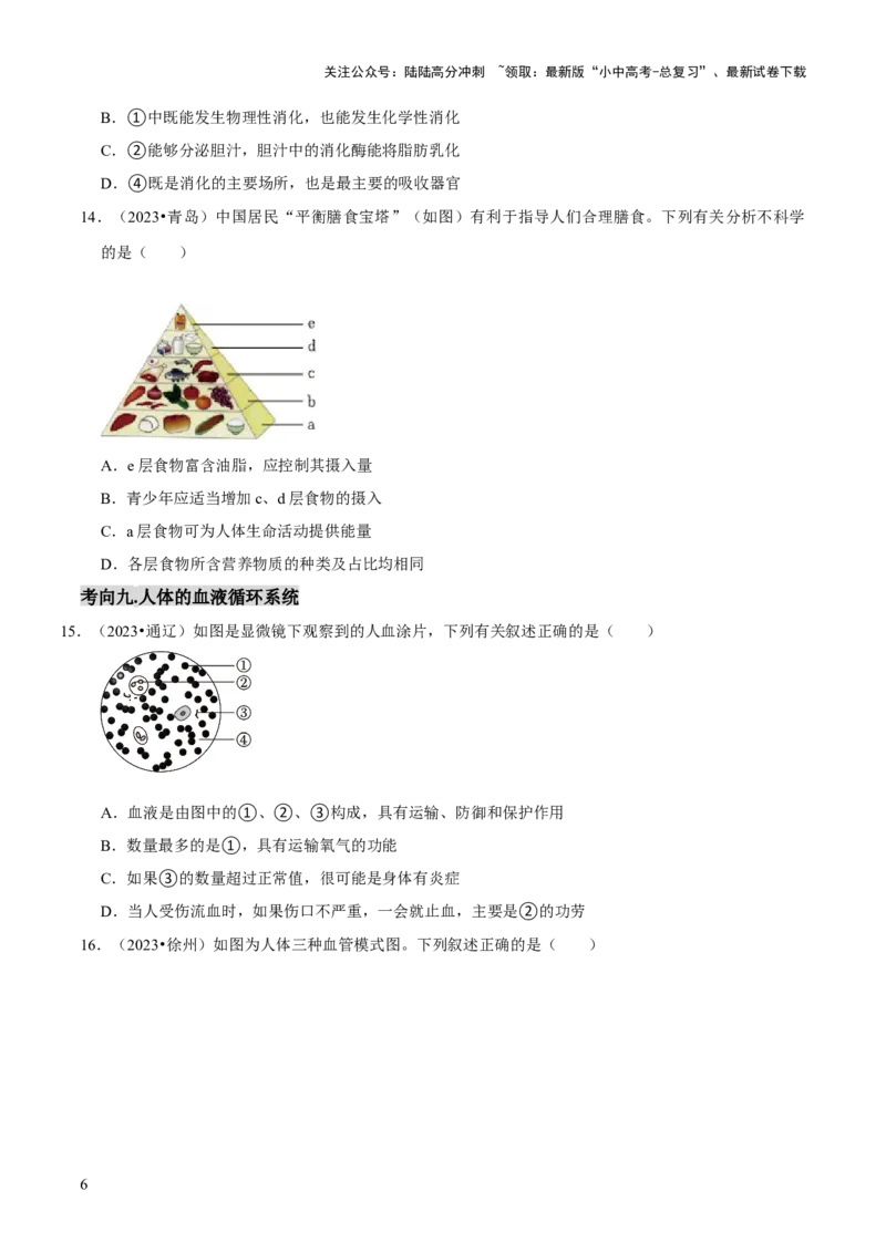 题型突破一结构图作答（原版卷）_02中考总复习（2026版更新中）_08-生物-中考总复习_2024年中考复习资料_三轮复习_查漏补缺2024年中考生物复习冲刺过关（全国通用）_查补能力&middot;提升练