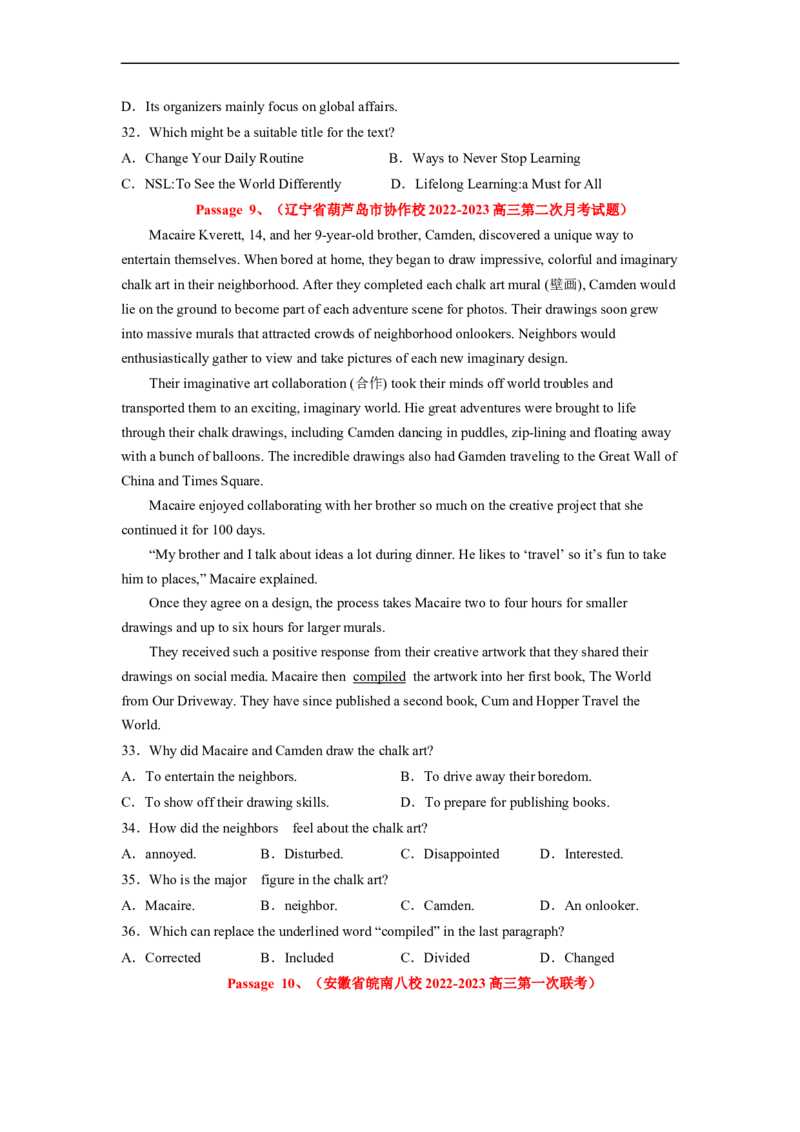 专题14阅读理解之记叙文（原卷版）_03高考英语_通用版（老高考）复习资料_2023年复习资料_二轮复习_2023年高考英语毕业班二轮热点题型归纳与变式演练（全国通用）